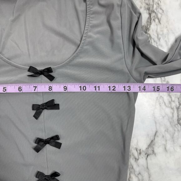 Sugar Moon Gray Black Bow Mesh Tee Lettuce Hem XS Coquette Y2K Whimsigoth - Picture 5 of 6